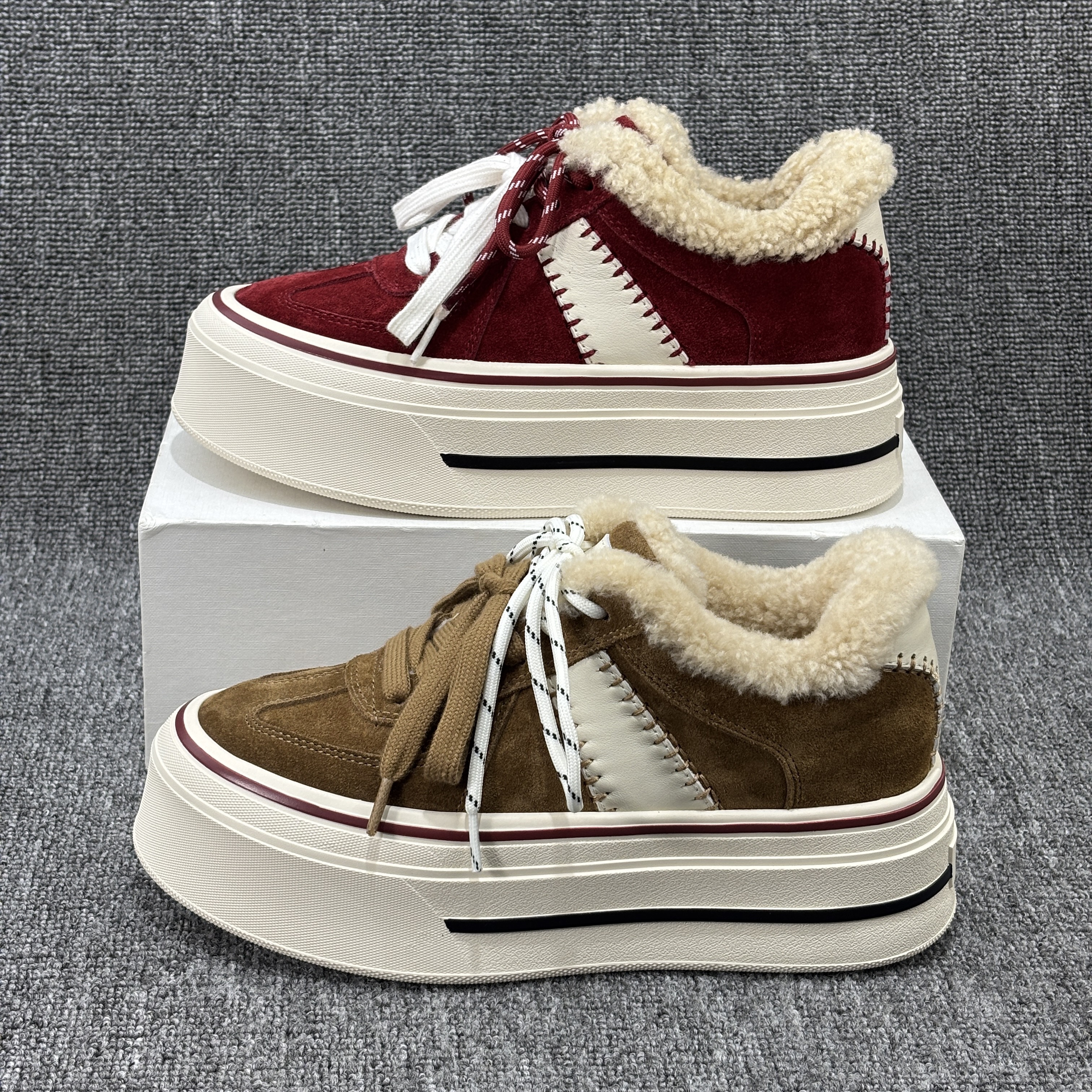 欧洲站2025新款磨砂真皮加绒德训鞋厚底松糕板鞋女欧货保暖大棉鞋