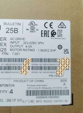 （议价)25B-D4P0N104 AB 罗克韦尔 变频器 正