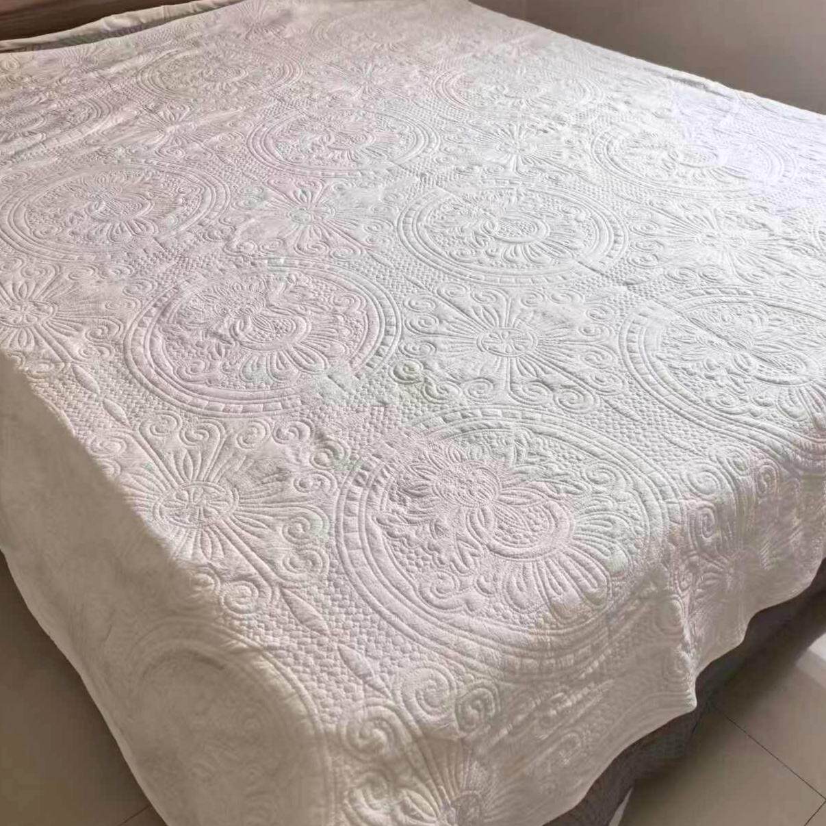 出口外贸微瑕大尺寸欧花绗缝床盖纯白色柔软双面用加厚床单,床上用品,床盖,淘宝优惠券,粉丝福利购,淘宝优惠卷