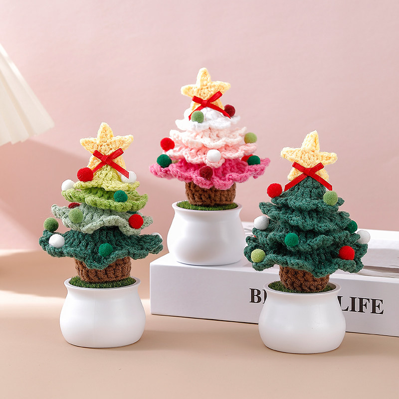 成品圣诞树手工编织毛线小盆栽商场装饰夜市摆摊送礼佳品小礼物,节庆用品/礼品,圣诞树,淘宝优惠券,粉丝福利购,淘宝优惠卷