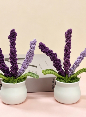 成品小盆栽薰衣草摆件盆栽纯手工毛线钩织花送礼生日礼物教师节礼