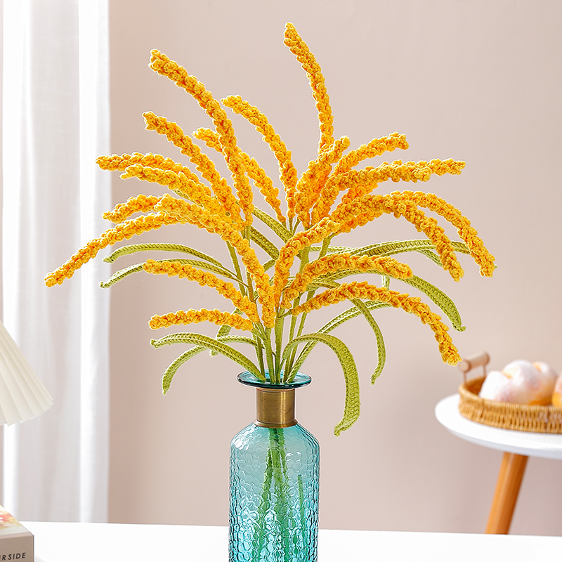 成品黄金麦穗手工编织毛线仿真花客厅摆设开业招财礼物大麦稻穗花