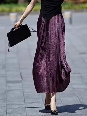 紫色珠光半身裙女2024年春夏季新款高腰显瘦时尚轻奢绝美字裙子