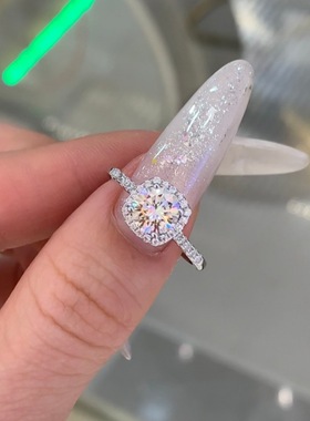 同款s925纯银1克拉小方糖戒指轻奢爆闪莫桑钻婚戒白金钻戒
