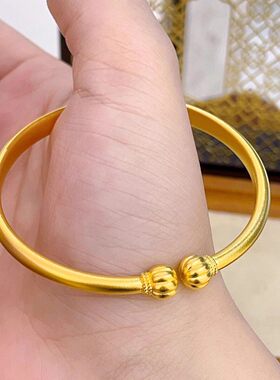 18k表面含金开口南瓜手镯au750不脱模小红书爆款古法泥鳅背素圈