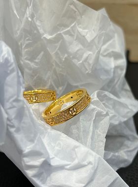 18k金铜钱戒指au750彩金镶嵌莫桑时尚满钻轻奢送长辈礼物手饰