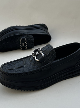 秋季新款豆豆鞋男真皮商务休闲皮鞋鳄鱼纹软底套脚懒人厚底乐福鞋