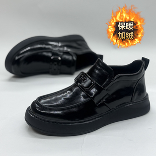 男鞋2025冬季新款真皮加绒保暖商务休闲豆豆鞋软底防滑高帮棉皮鞋