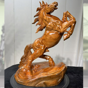 马到成功摆件香樟木原木雕刻送礼办公装饰祝福生肖动物手工摆件