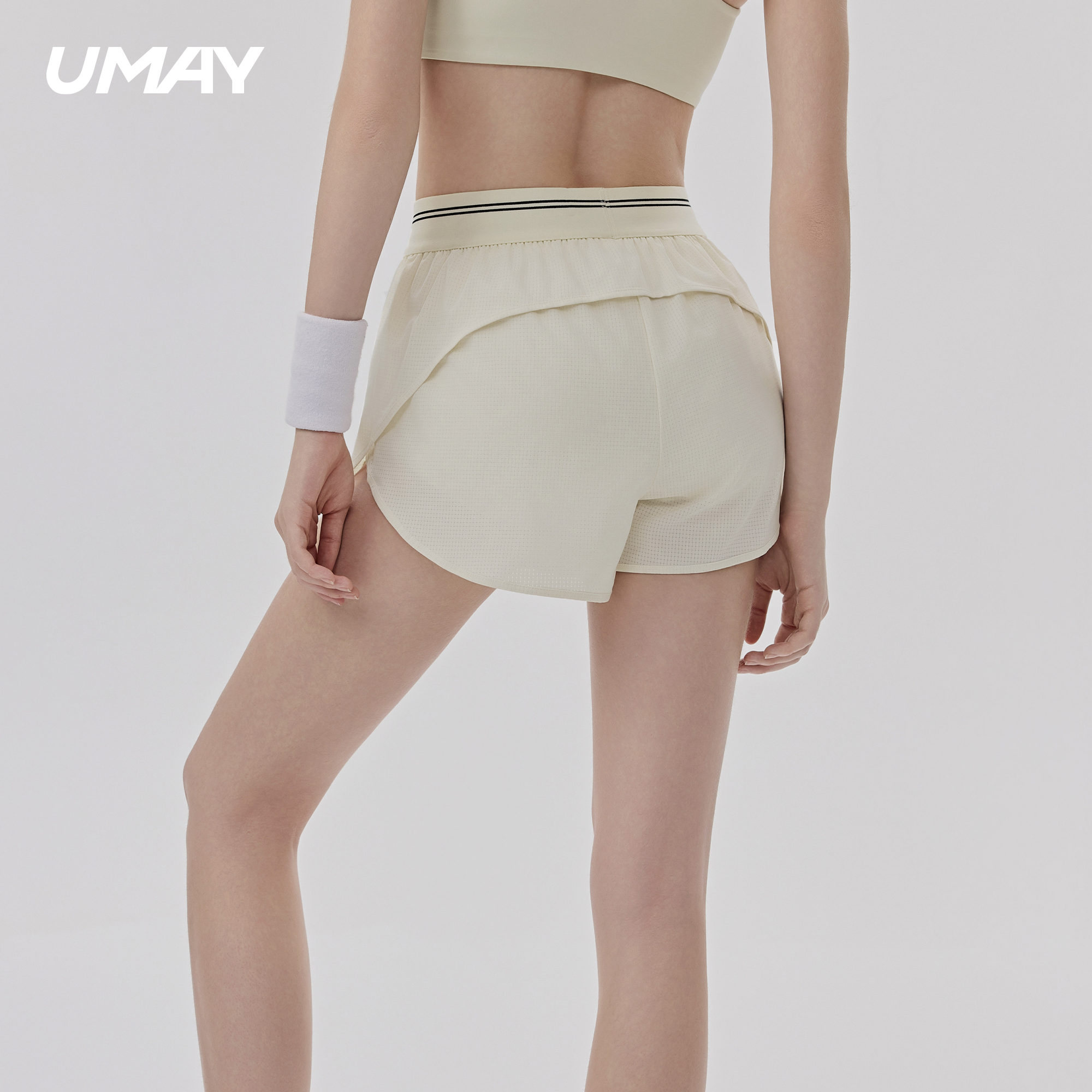 UMAY佑美运动短裤女新款高腰防走光健身跑步瑜伽裤透气速干三分裤