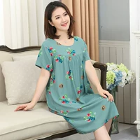 Bộ đồ ngủ bằng lụa cotton của phụ nữ mùa hè rayon lỏng cotton trung niên cotton ngắn tay áo ngủ cộng với chất béo kích thước lớn có thể được mặc bên ngoài váy ngủ - Đêm đầm váy mặc ở nhà