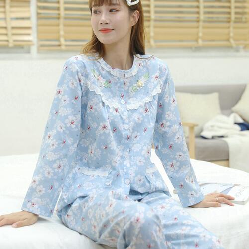 中老年睡衣妈妈家居服开衫薄款女