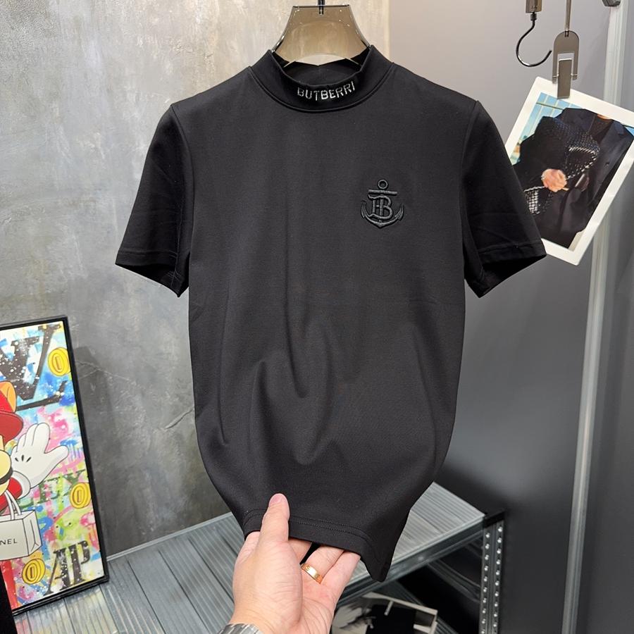 清仓捡漏~轻奢欧货高级感极简刺绣加厚短袖T恤男半高领修身打底
