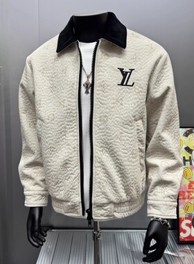 欧洲站秋冬款加厚夹棉轻奢品质潮流个性刺绣男翻领休闲夹克外套