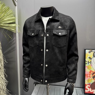 欧洲站秋冬款加厚夹棉轻奢品质潮流个性印花男翻领休闲夹克外套