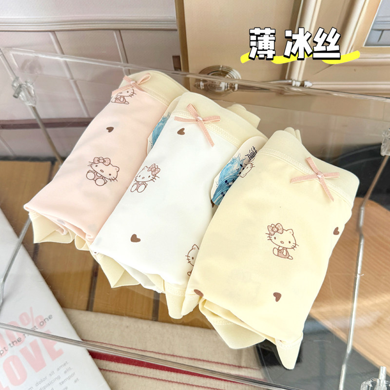 和小猫的一天~冰丝内裤女中腰卡通猫咪甜美可爱学生夏薄款三角裤