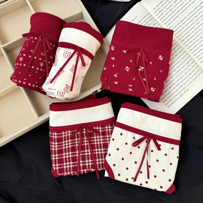 Red甜心~红色内裤本命年女纯棉裆少女甜美波点可爱喜庆三角裤新款