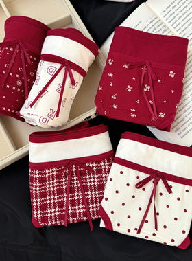 Red甜心~红色内裤本命年女纯棉裆少女甜美波点可爱喜庆三角裤新款