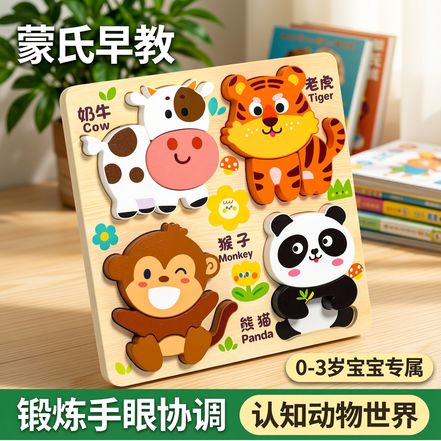 木质立体拼图蒙氏早教益智玩具图片