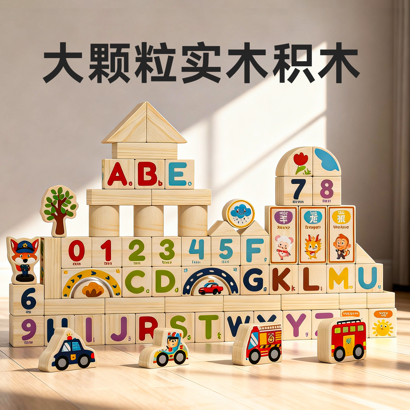 宝宝木头积木0到3岁婴儿童6男孩女孩2一岁早教益智大颗粒拼装玩具