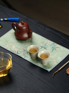 中式复古竹叶织锦吸水茶巾养壶巾