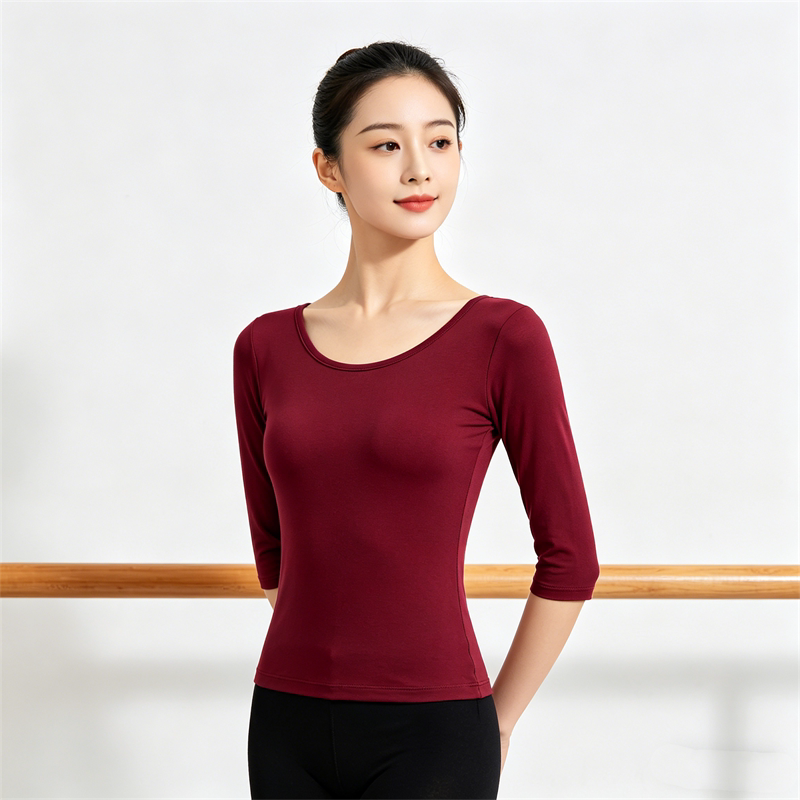 莫代尔圆领修身拉丁舞练功上衣女