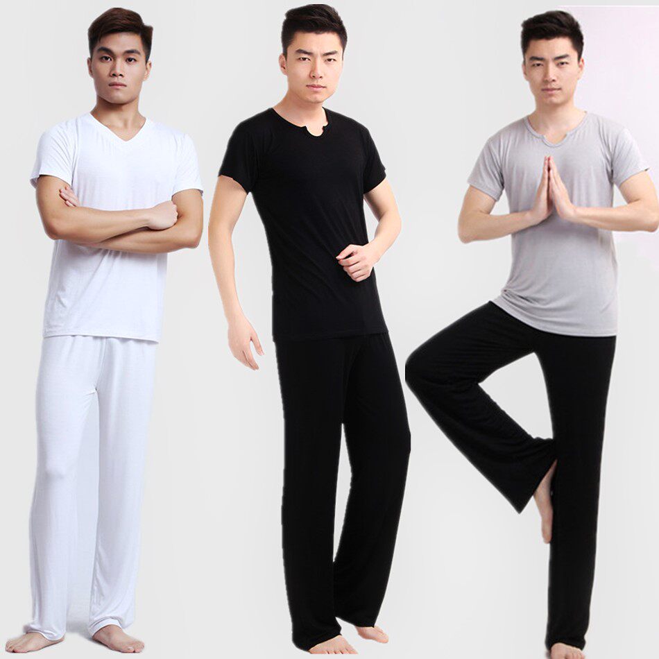 新款男士莫代尔瑜伽服春夏长裤套装练功健身晨练太极运动服舞蹈服