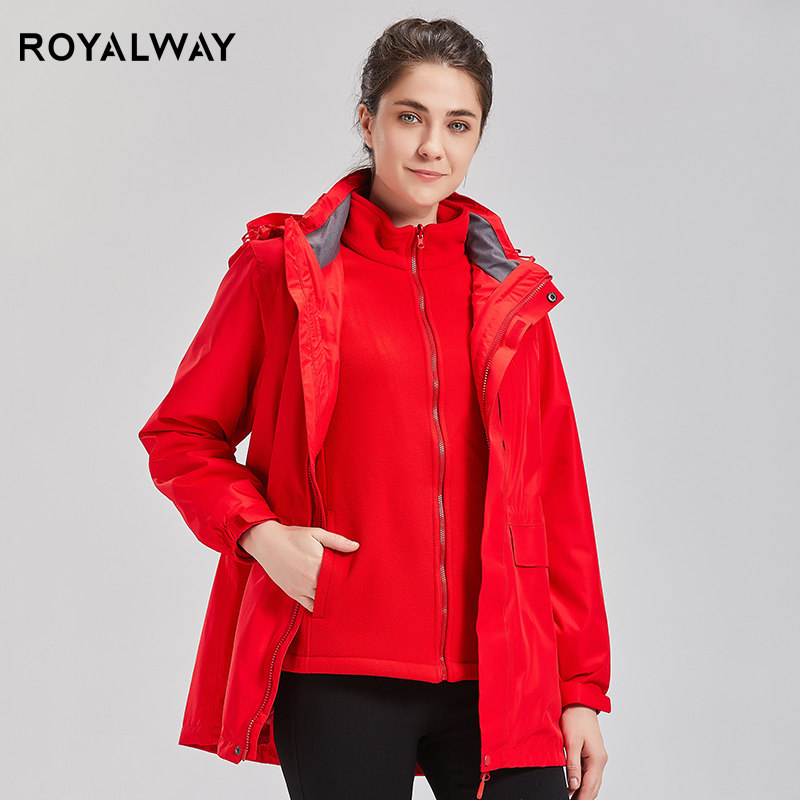 ROYALWAY美户三合一套绒冲锋衣男女款可拆卸加绒防风防水秋冬外套