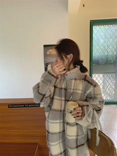 格子羊羔毛外套女冬季2025新款韩版宽松休闲高级感加厚卫衣ins潮
