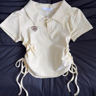 辣妹polo领短袖女樱桃刺绣t恤