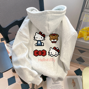 2025新款韩版宽松休闲百搭连帽卫衣女卡通印花减龄加绒加厚外套潮