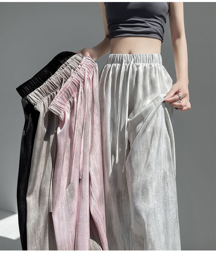 冰丝水墨画扎染阔腿裤女夏季时尚薄款裤子高腰垂感直筒显瘦休闲裤