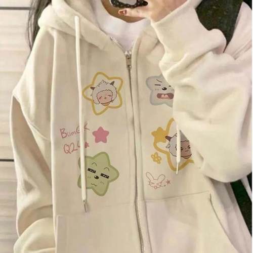 可爱星星印花懒羊羊外套男秋冬2024新款设计感宽松休闲百搭卫衣女