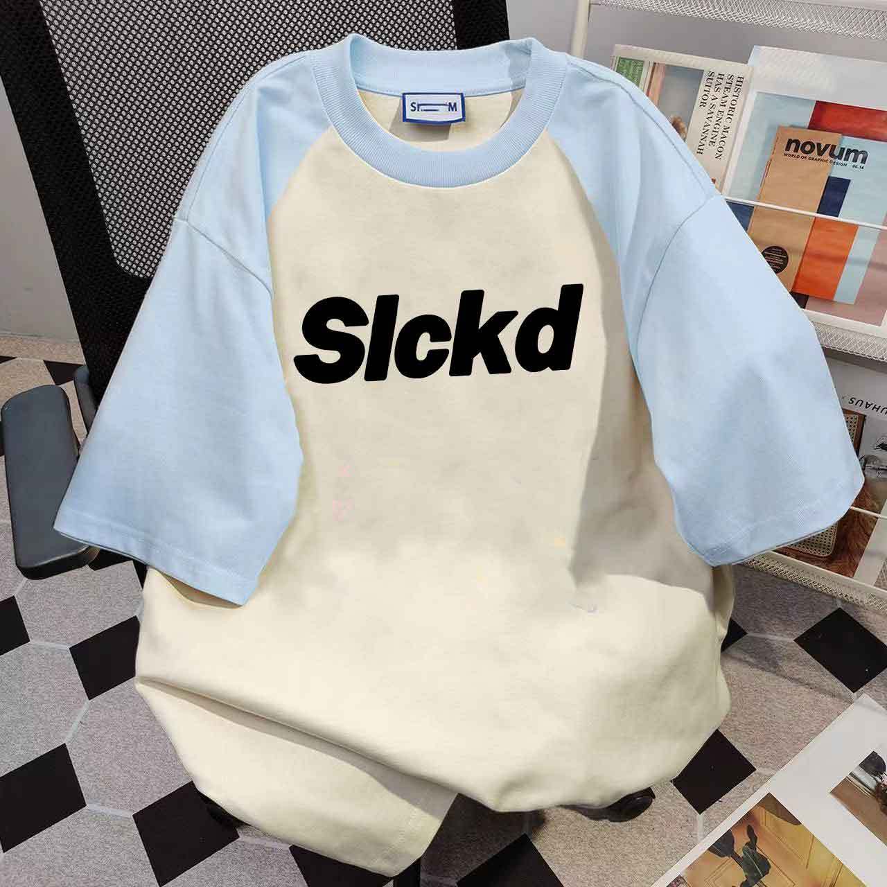 简约字母印花拼接短袖T恤