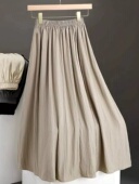 纯色松紧高腰a字百褶半身裙女新款 高级感气质显瘦休闲长裙子 夏季