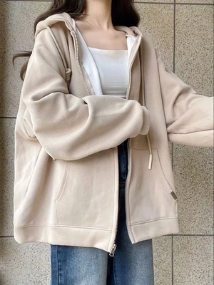 加绒加厚宽松超火连帽外套