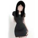 内搭辣妹紧身包臀裙子 方领春秋季 黑色小个子连衣裙女夏款 025新款