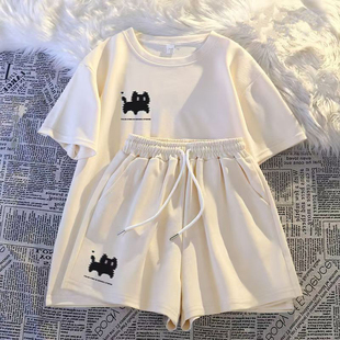 短裤 2025夏季 慵懒风学生短袖 韩版 两件套潮 宽松显瘦休闲运动套装