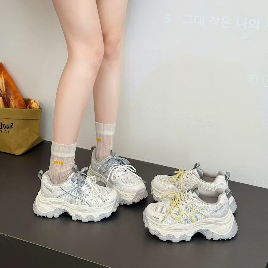 真皮老爹鞋女2026春夏新款厚底增高运动鞋透气网面小白鞋休闲女鞋