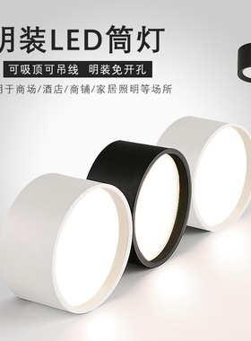 LED明装筒灯圆形吊灯北欧客厅过道玄关商用店铺免开孔吸顶式射灯