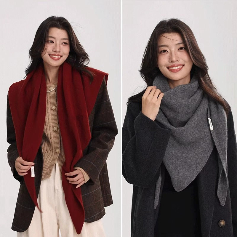 纯羊毛100%wool 高品质秋冬围巾披肩两用纯色大三角巾女外搭护颈
