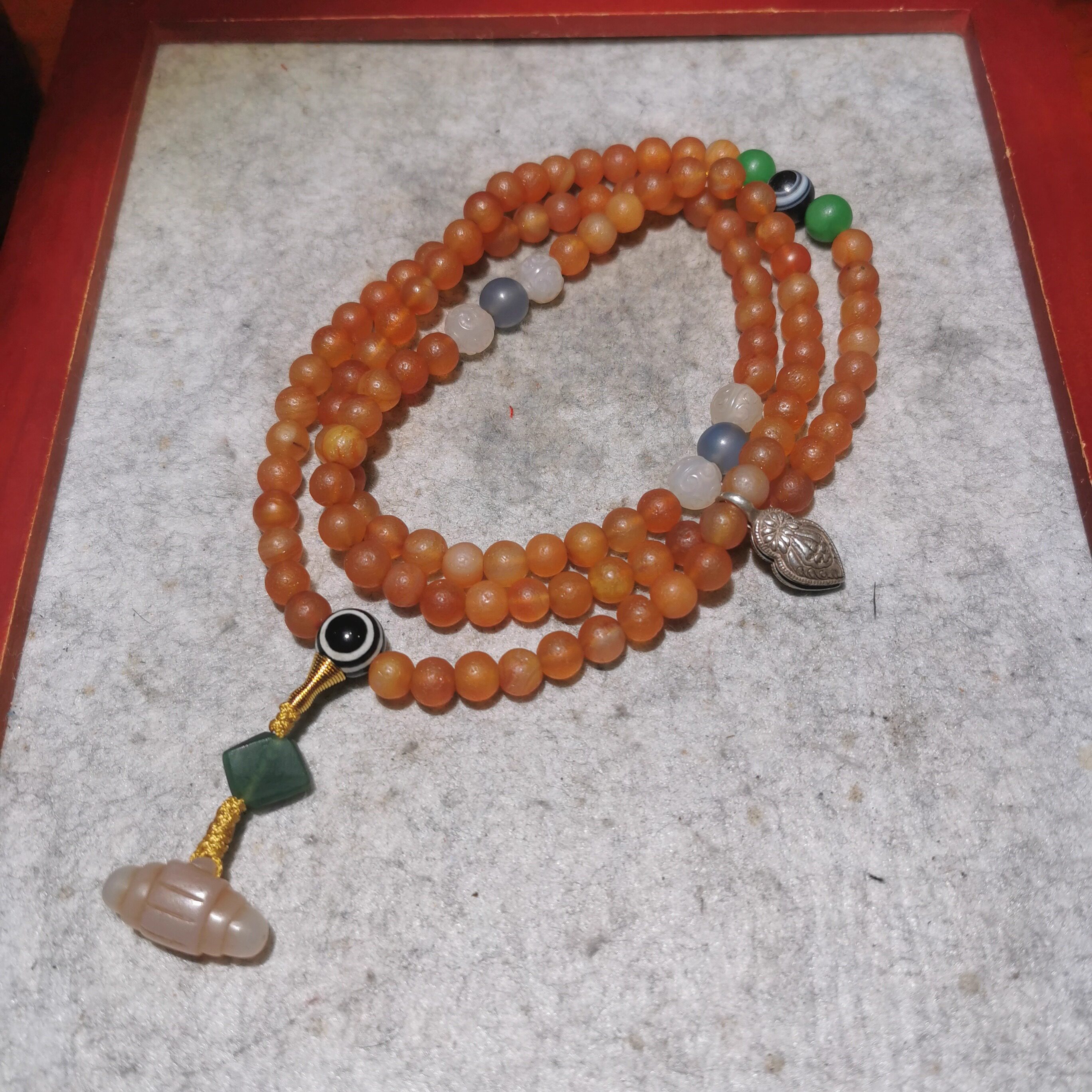 14864西亚老唐球玛瑙108佛珠West Asian Antique Agate Mala