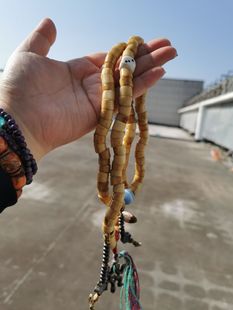 15358藏传清代牦牛骨108佛珠配明代老利马铜青蛙牌百年老老药师​