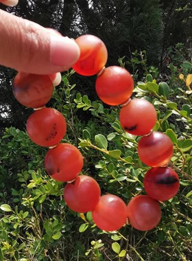 09493 藏传清代老红玛瑙手串 男士珠宝配饰文玩古董收藏品301058