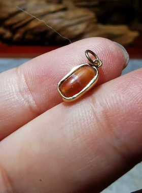 15139西亚3千年镶蚀红玉髓古珠镶18k黄金小滴流吊坠 文玩古董珠宝