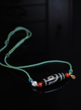 10737台一两眼天珠锁骨链雪巴珠眼睛珍珠老黄金片多宝项链文玩藏