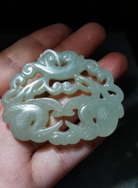 11750【老和田玉鸳鸯戏水玉牌】