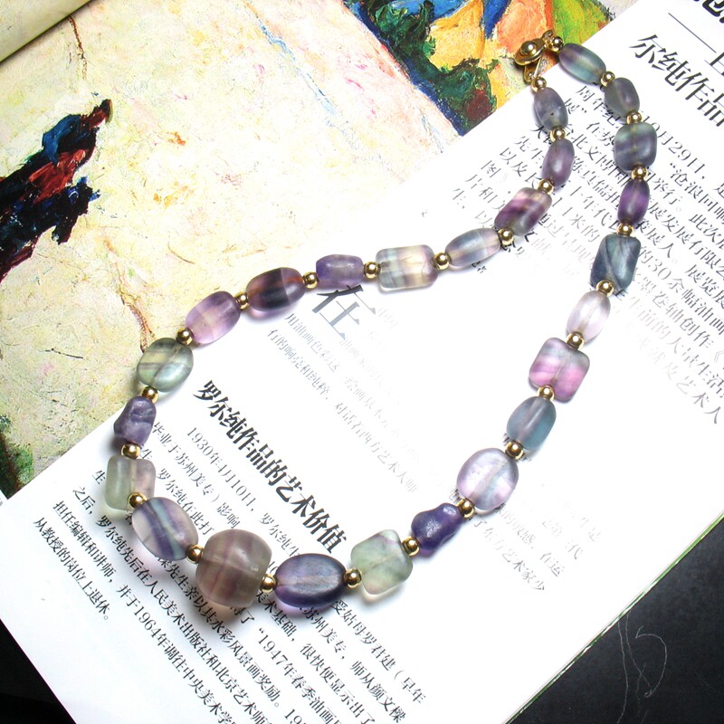 44710西亚老萤石珠项链Antique Fluorite Ancient Bead Necklace