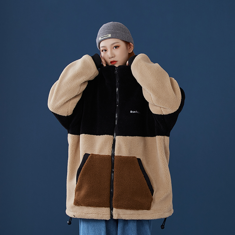 Autumn and winter lamb wool color matching top polyester