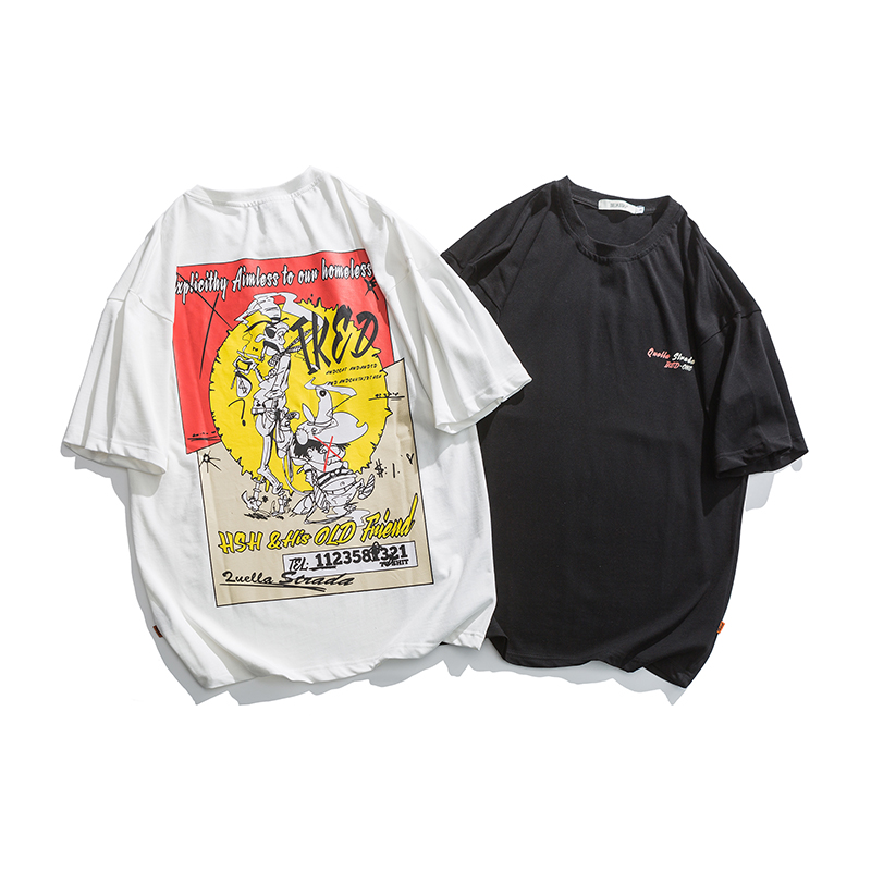 Summer back cartoon Large Print short sleeve T-shirt cotton